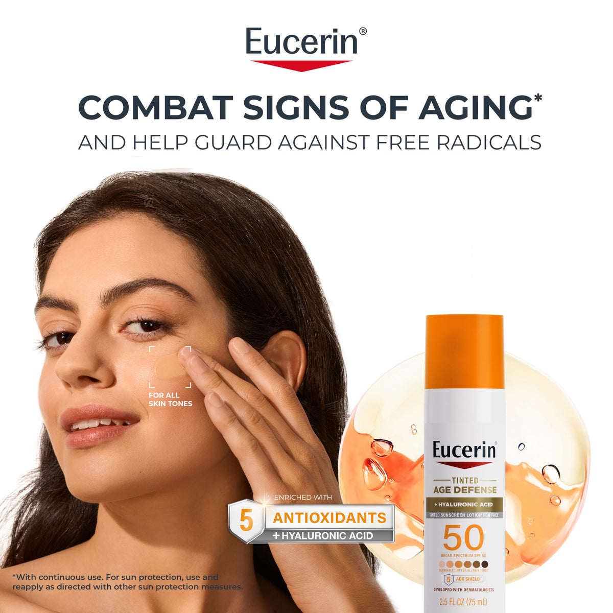 Eucerin Sun Age Defense Tinted Face Lotion SPF 50 2 5 FL OZ – close-up detail