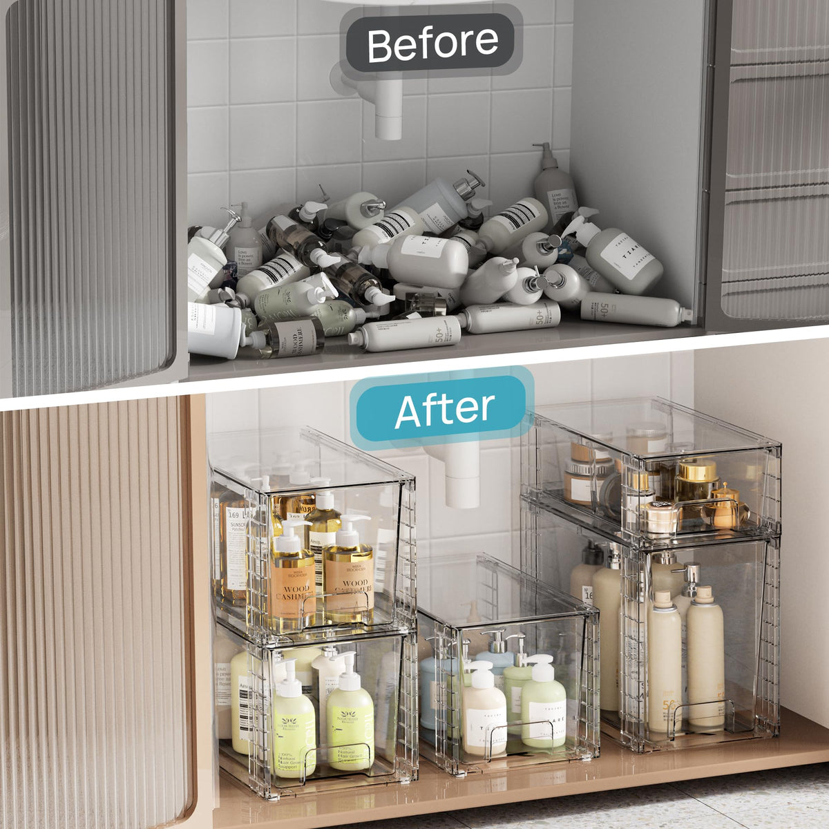 Vtopmart 3 Pack Clear Stackable Storage Drawers Easy to - Vtopmart Official Imagery - 6