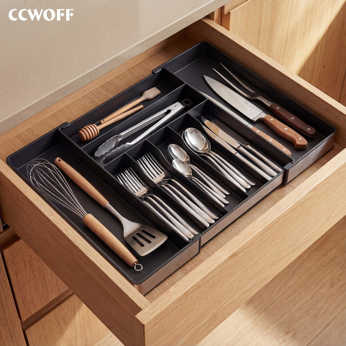 Silverware Drawer Organizer 9 Slots Expandable Kitchen - CCWOFF Official Imagery - 8