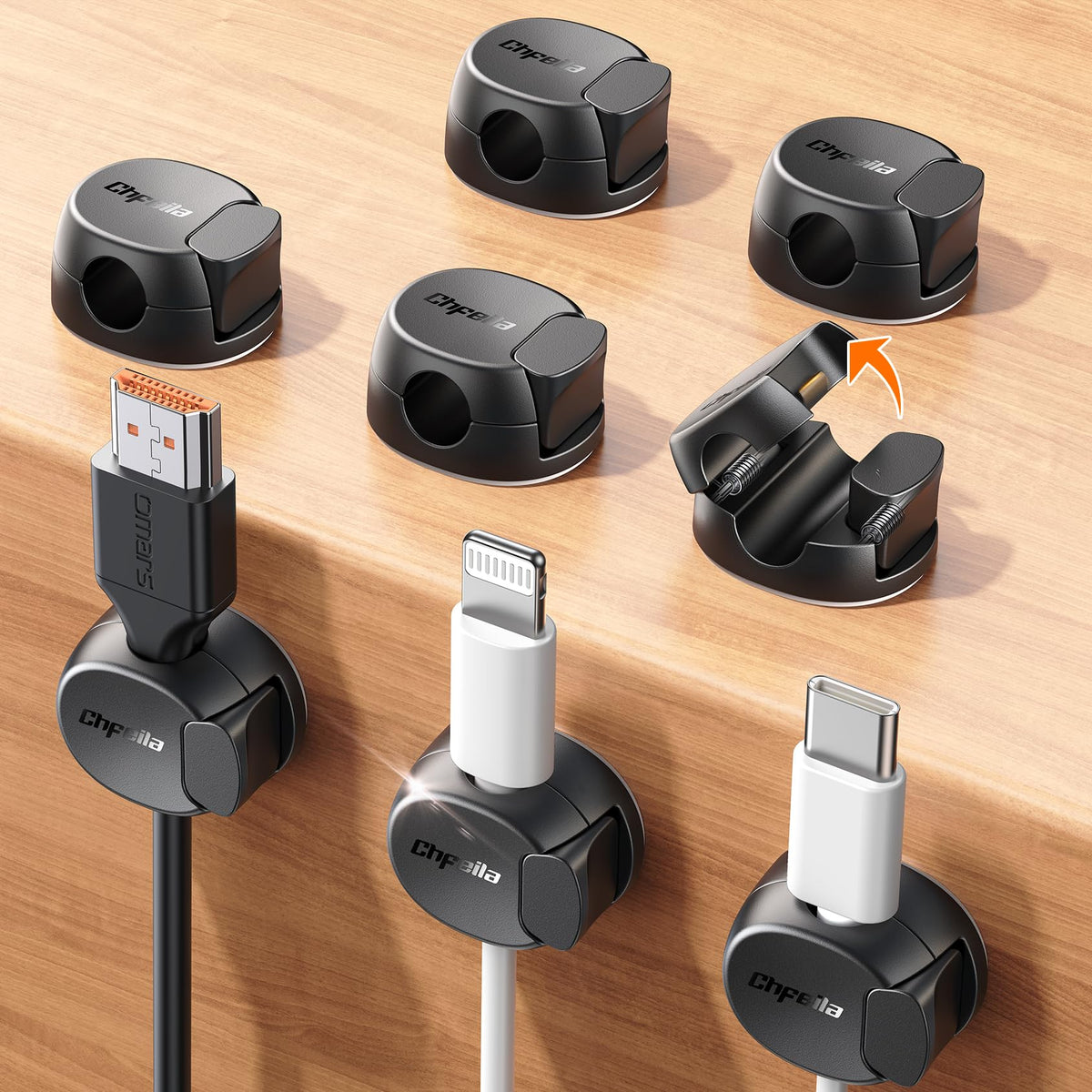 Chfeila 8 Pack Cable Clips Quick Lock Cord Organizer Black – product photo (Cable Staples)