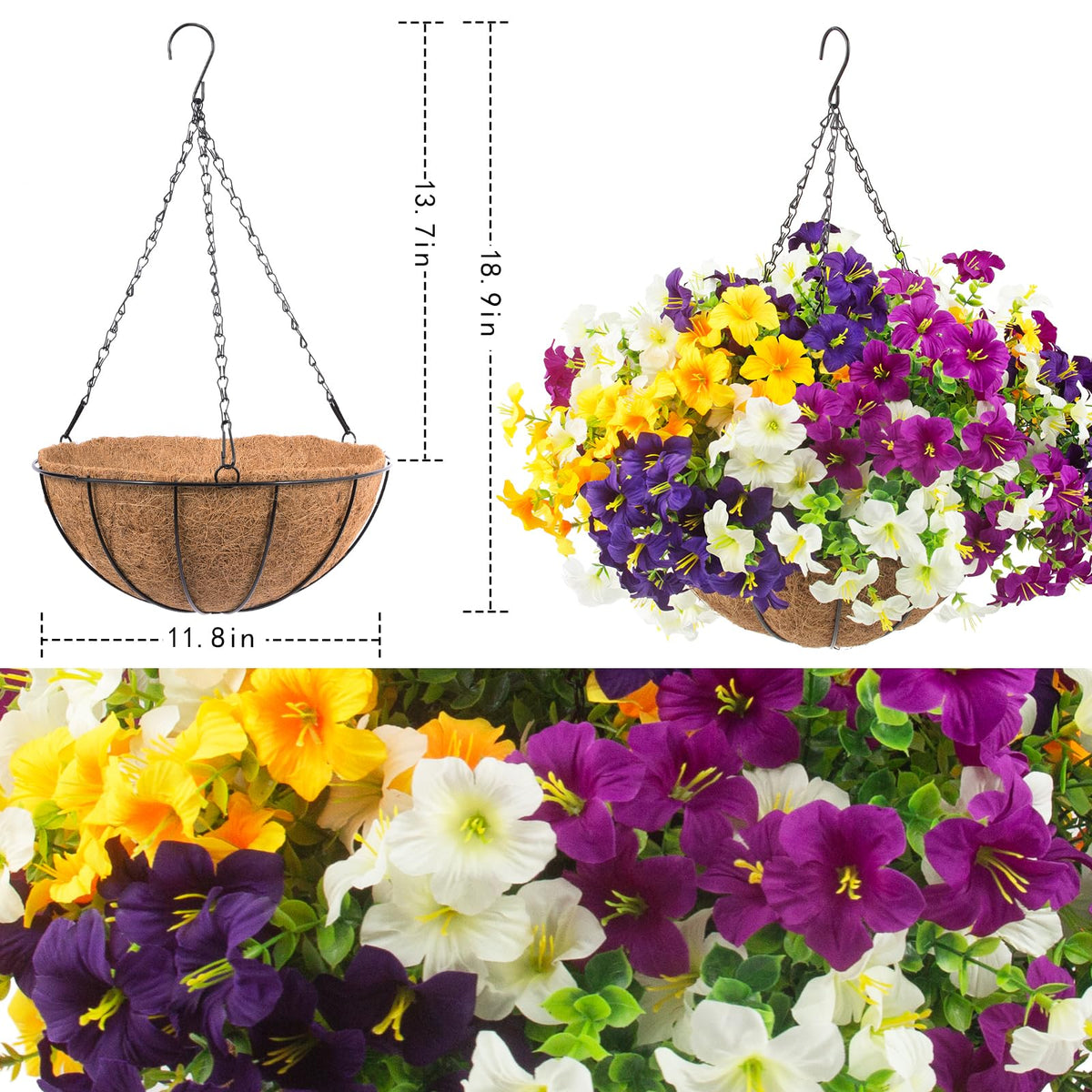 Daynight 2 Set Artificial Outdoor Hanging Baskets with 24 - Daynight Official Imagery - 3