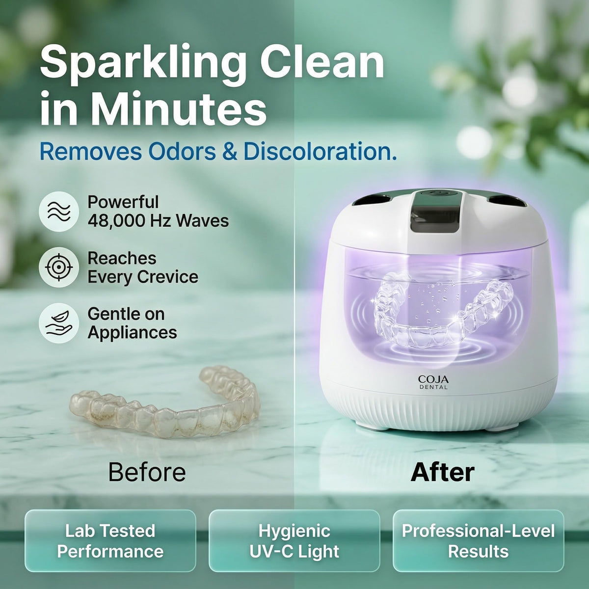 Rechargeable Dental Pod Ultrasonic Cleaner for Retainers - COJA Dental Official Imagery - 3