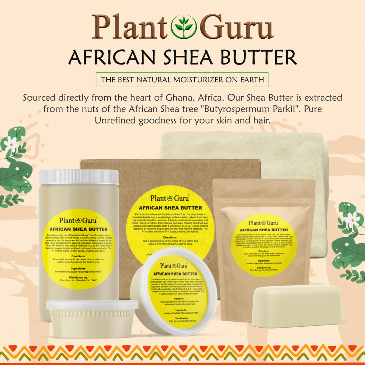 Plant Guru Raw African Shea Butter 5 lbs Bulk Block 100 Pure - Plant Guru Official Imagery - 4