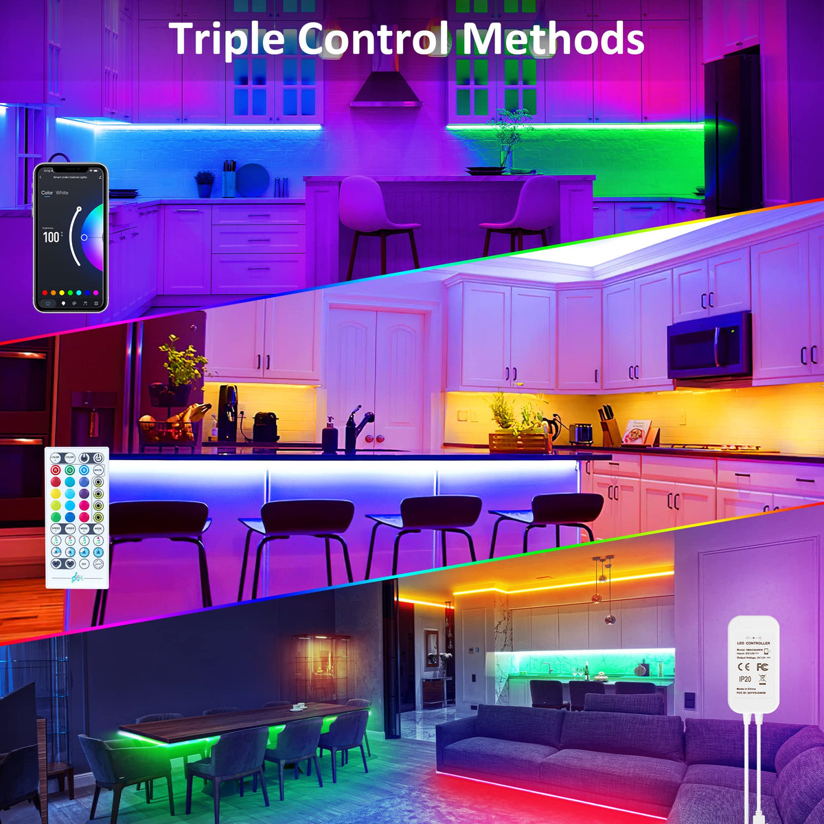 maylit 8 PCS 3 3FT Smart RGB Under Cabinet Lights Kit - maylit Official Imagery - 3