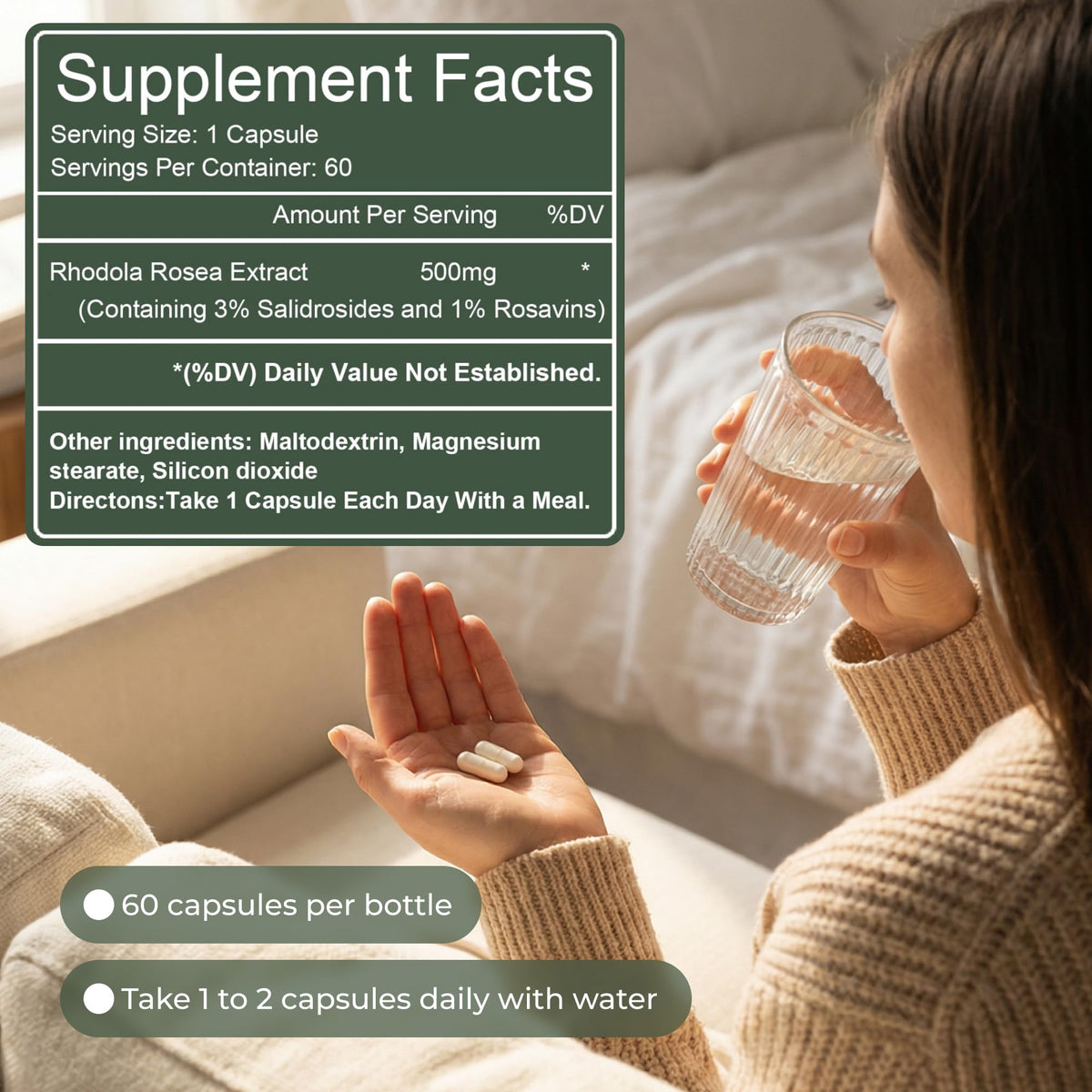 Rhodiola Rosea Supplement Golden Root Adaptogen Capsules - Salvora Official Imagery - 7