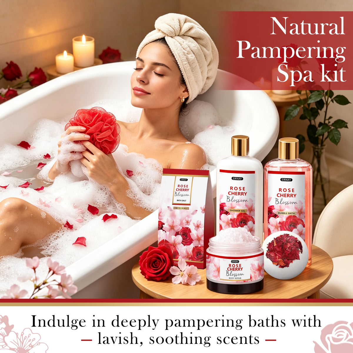 Gift for Women 21pcs Rose Cherry Blossom Spa Gift Baskets - EIRNAY Official Imagery - 4