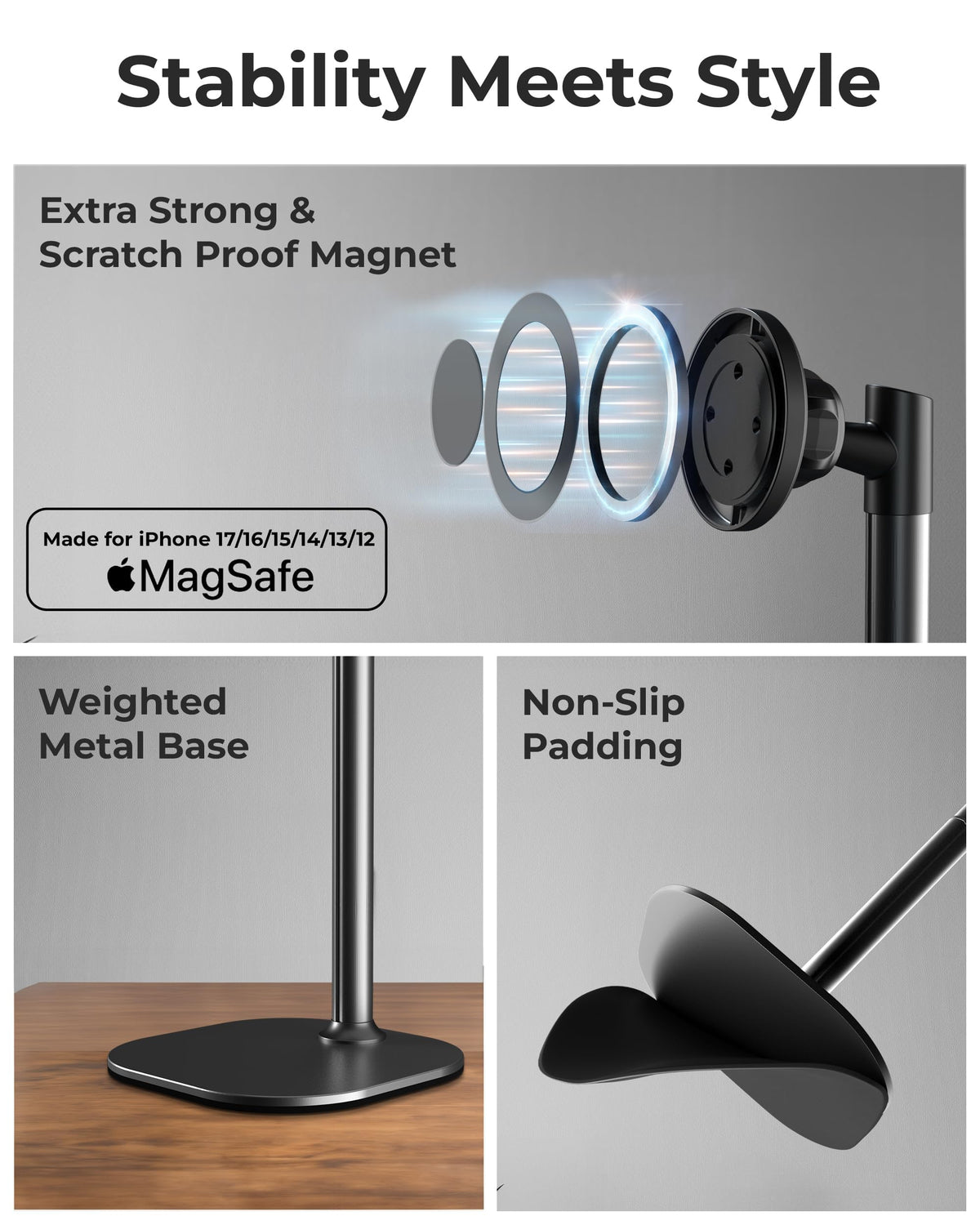 COOPER MagStand Magnetic Phone Stand for Desk MagSafe Tripod – full view