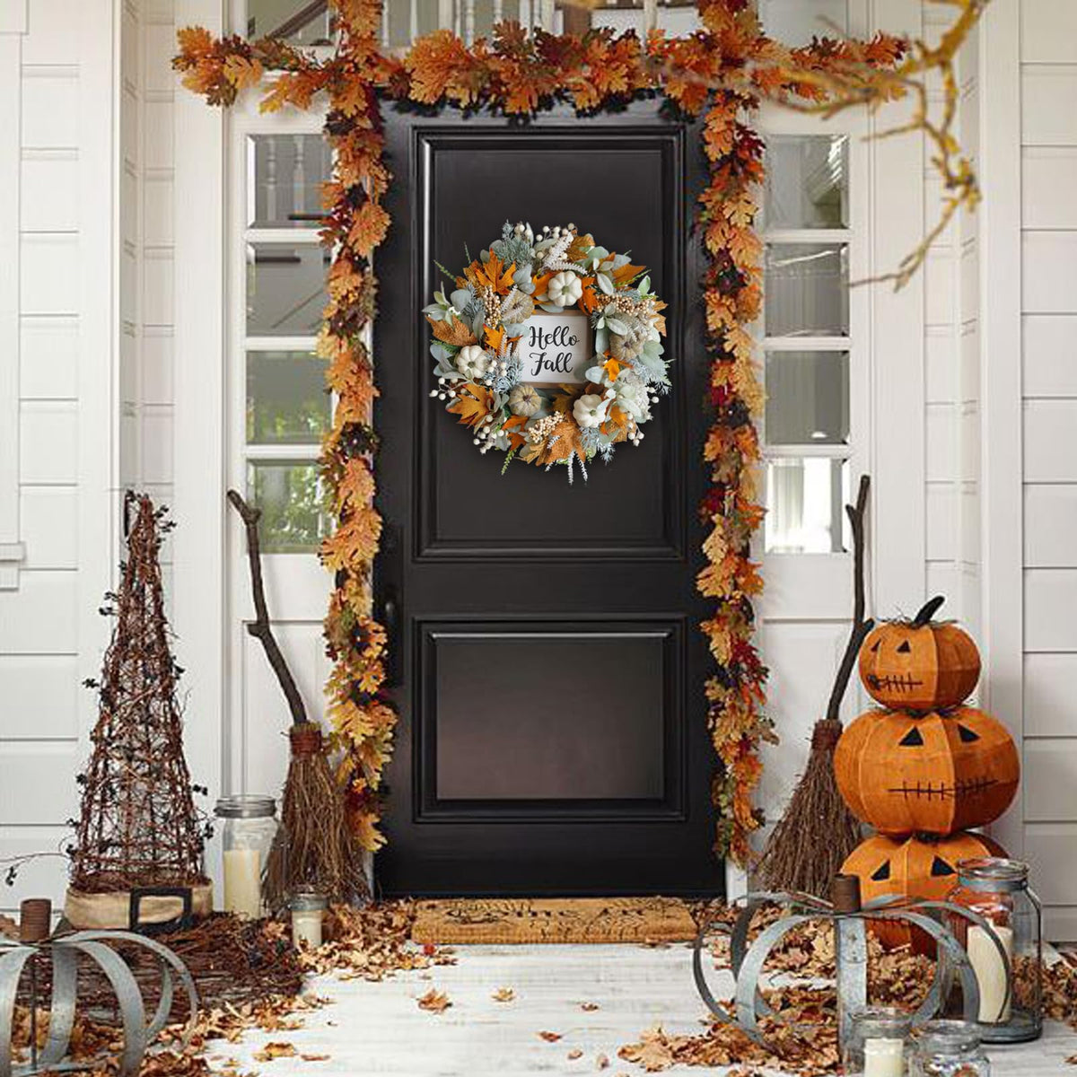 20 Harvest Fall Wreath for Front Door Pumpkins Berries - CIR OASES Official Imagery - 6