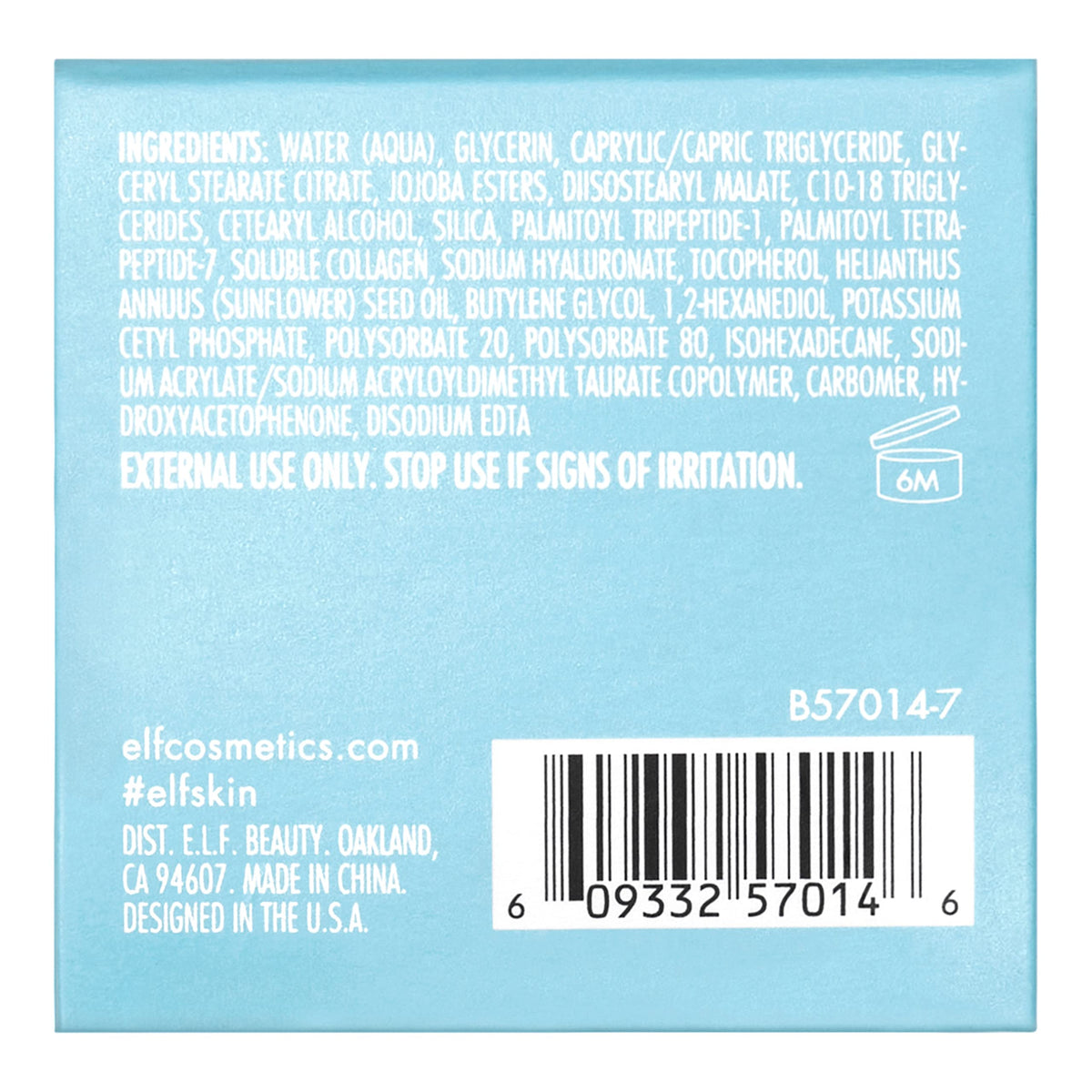 e.l.f. e l f SKIN Holy Hydration Eye Cream Rich Hydrating Eye Cream – back view and specifications