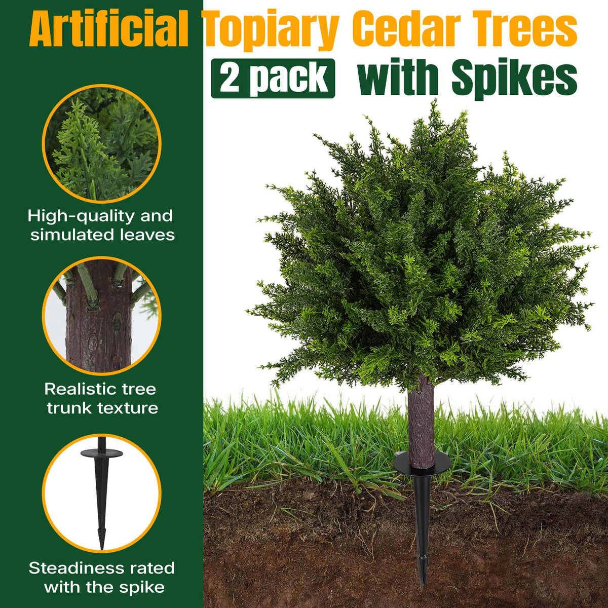 24 5 Inch Set of 2 Topiary Cedar Trees Artificial Outdoor - Broiscy Official Imagery - 4
