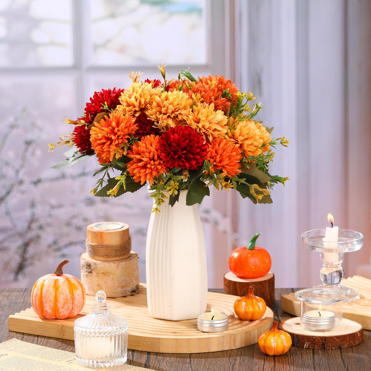 XunYee 12 Pcs Fall Artificial Flowers for Outdoor Faux Mums - XunYee Official Imagery - 4