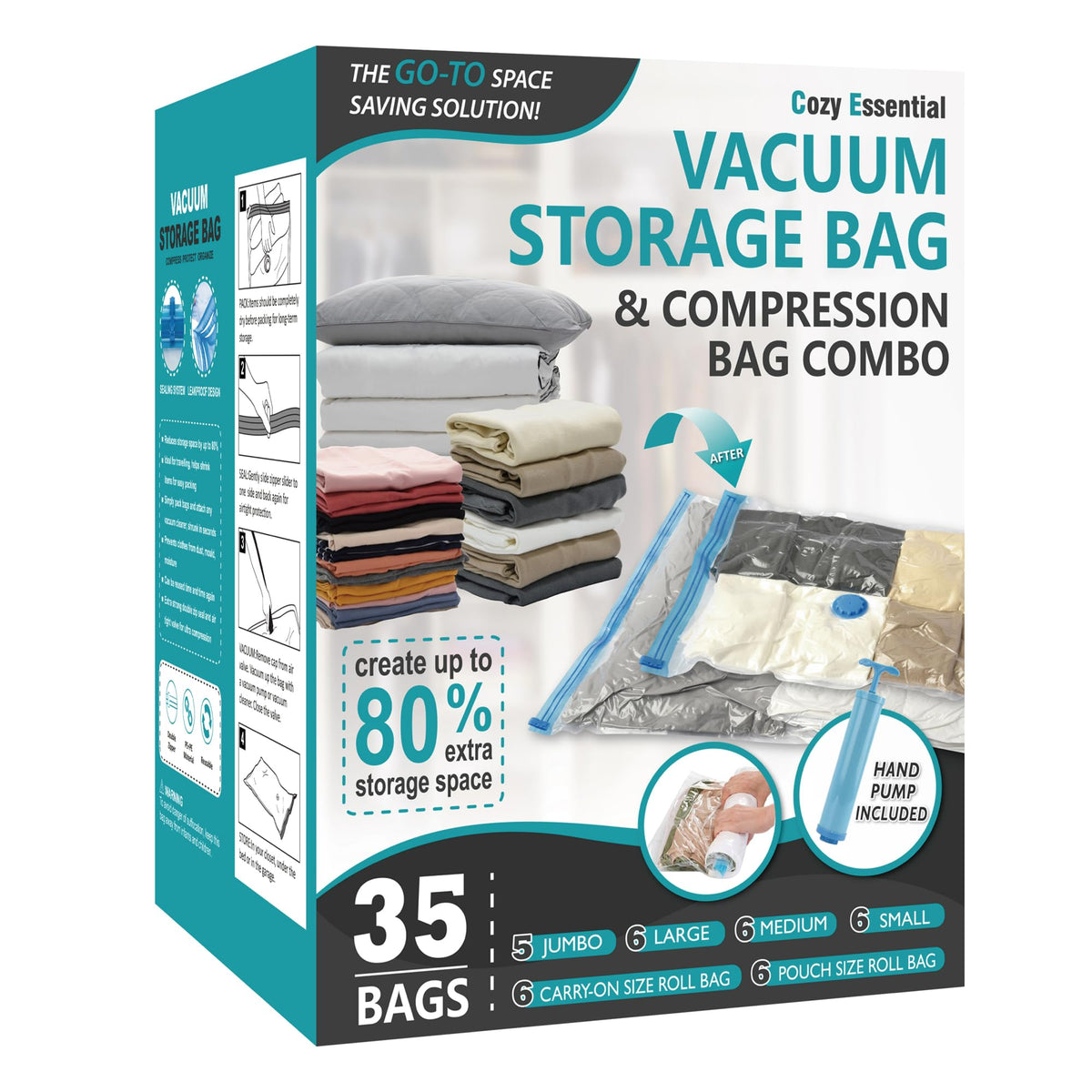 Vacuum Storage Bags with Hand Pump Vacuum Seal Space Saver - Cozy Essential Official Imagery - 2