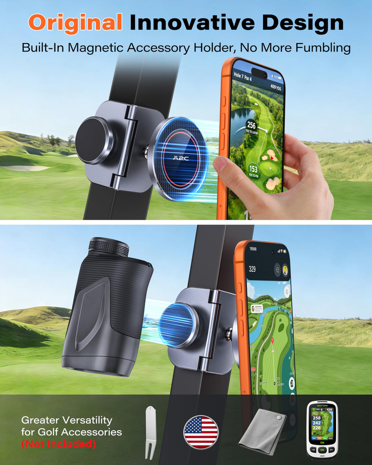A2C Original Fold Magnet Golf Cart Phone Holder with - A2C Official Imagery - 3