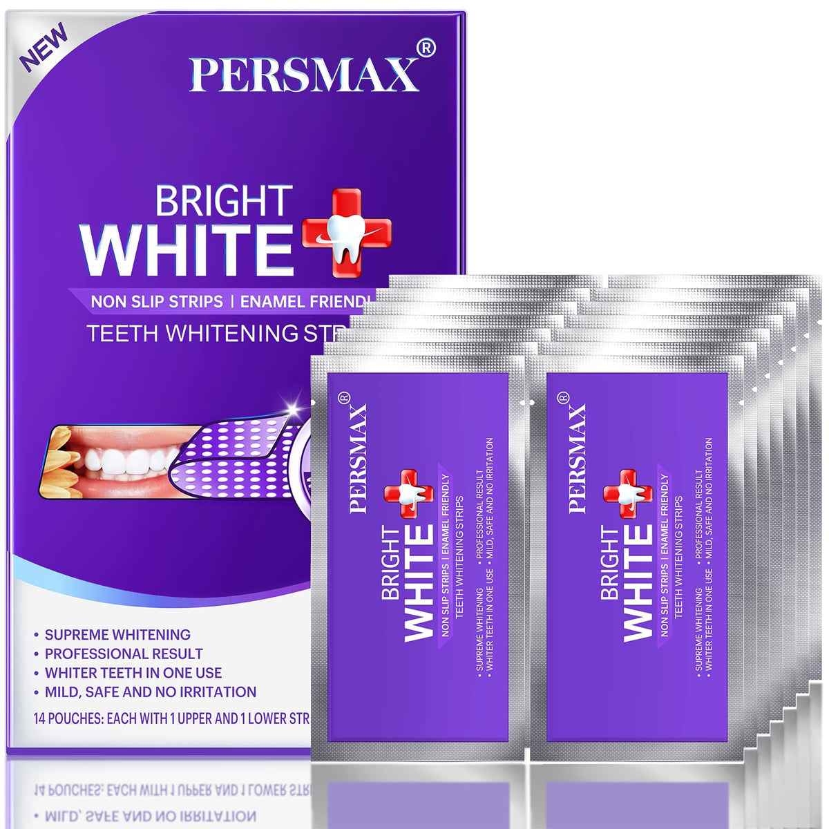 PERSMAX Purple Teeth Whitening Strips 14 Treatment 1Pack – product photo (Strips)