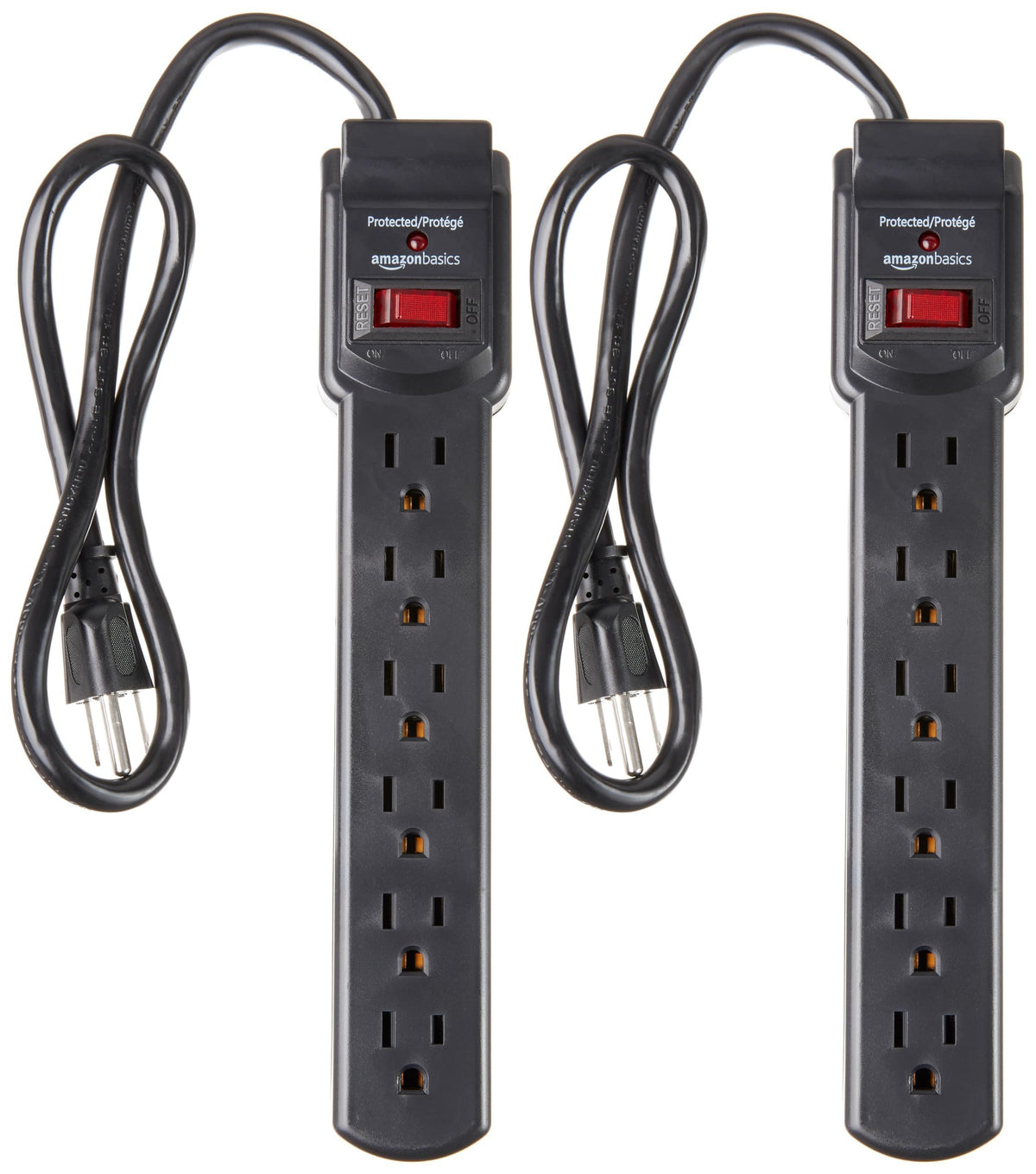Amazon Basics 6 Outlet Surge Protector Power Strip with 200J – product photo (Surge Protectors)