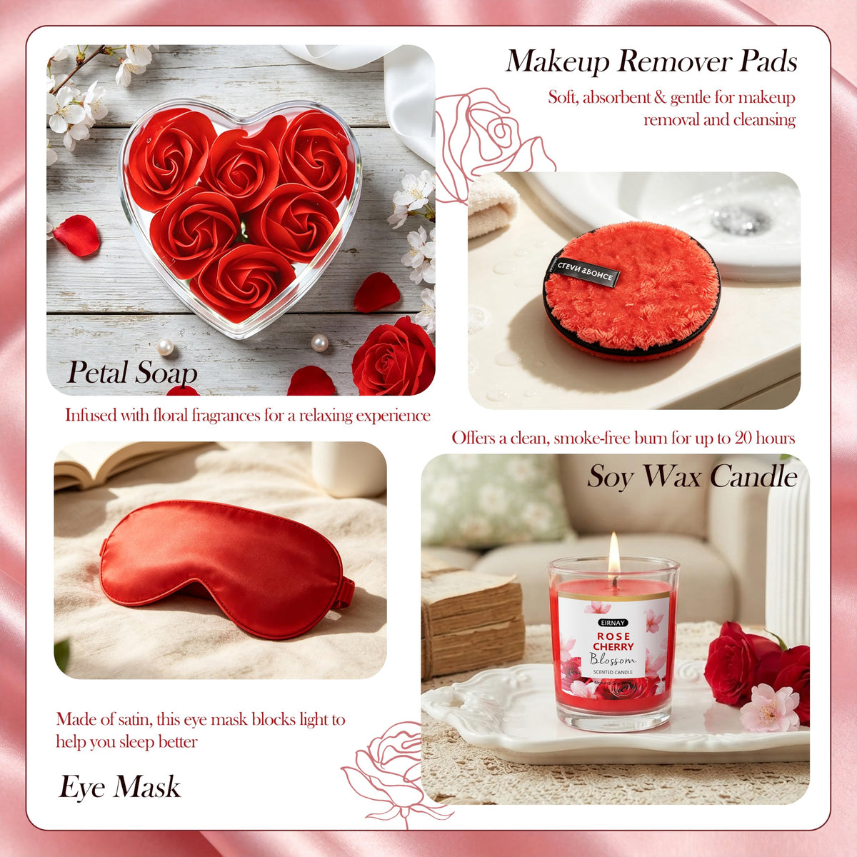 Gift for Women 21pcs Rose Cherry Blossom Spa Gift Baskets - EIRNAY Official Imagery - 7