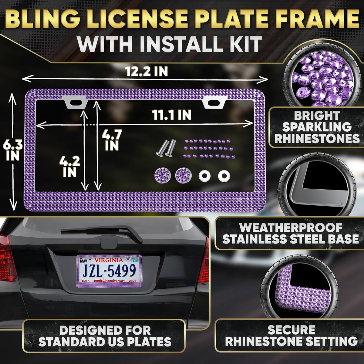 Purple Bling Car Accessories Set 27 Pcs for Women Drivers - Bling Car Decor Official Imagery - 8