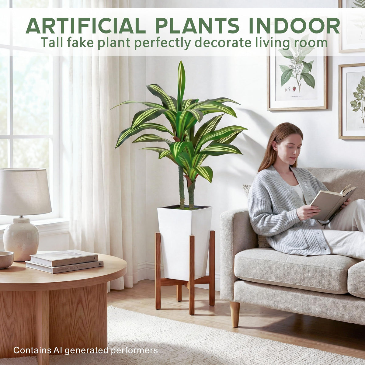 4FT Dracaena Artificial Plant with White Tall Planter - Baccraniate Official Imagery - 5