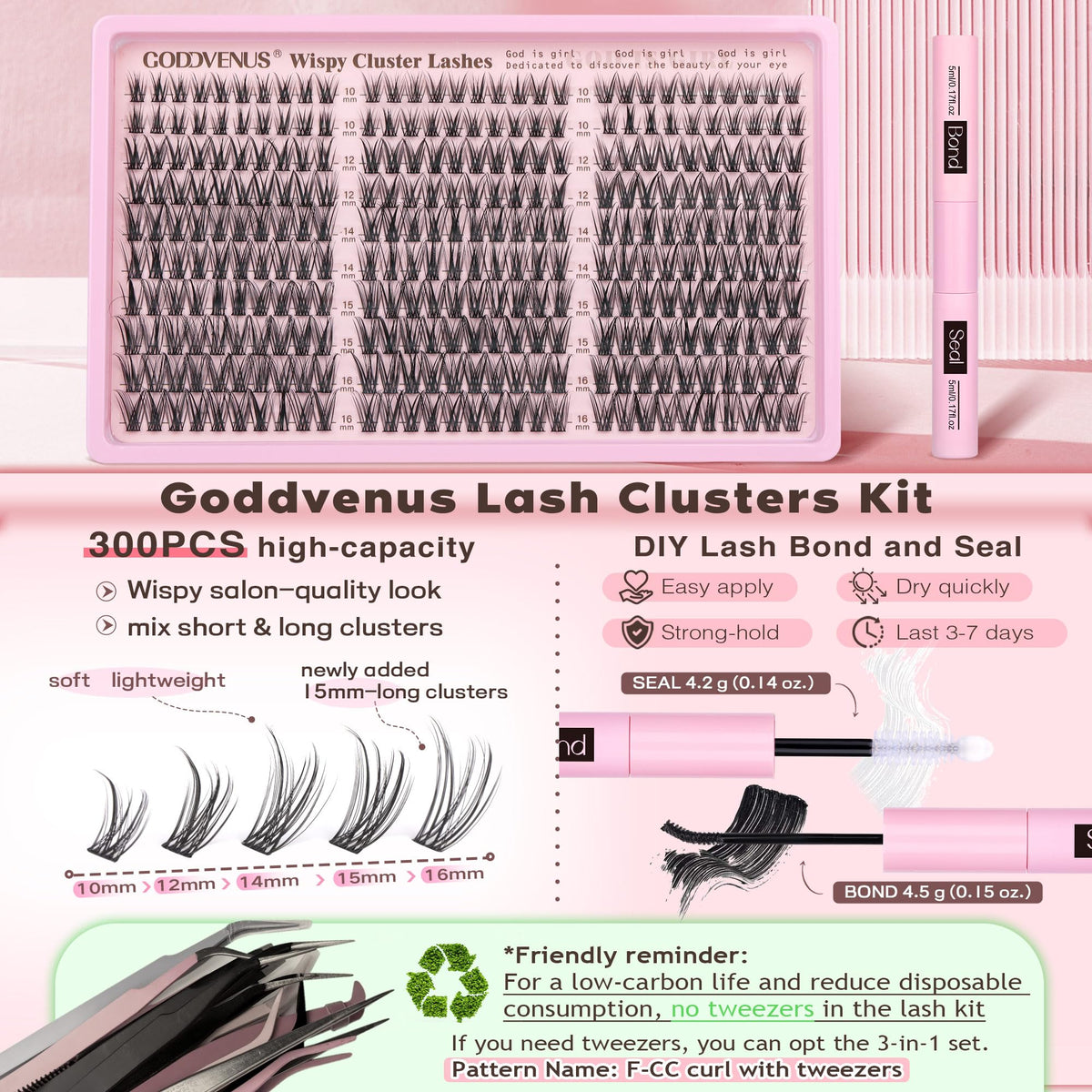 Goddvenus Lash Clusters Kit Wispy Eyelash Clusters Lashes – back view and specifications