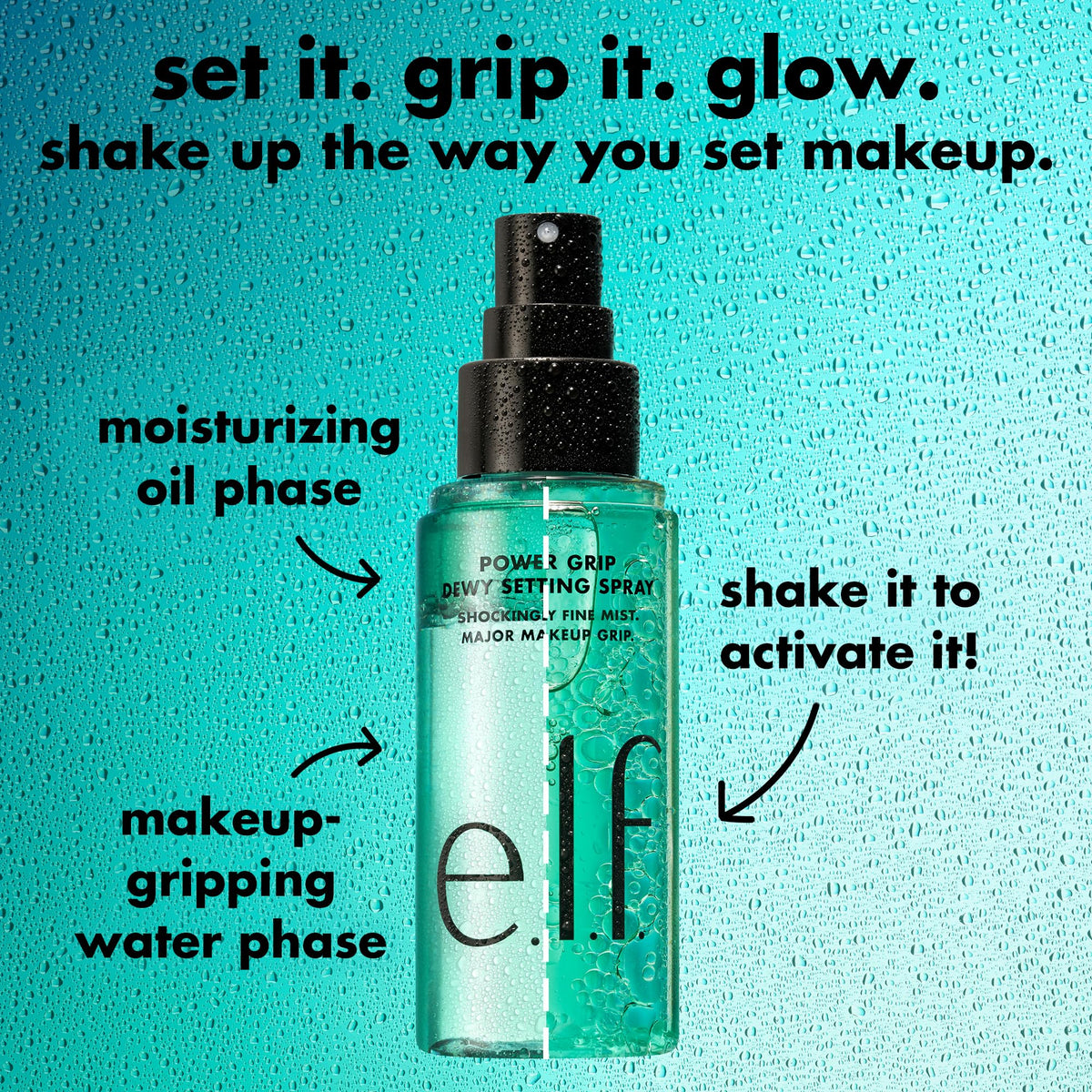 e.l.f. e l f Power Grip Dewy Setting Spray Hydrating Mist Dewy Glow – back view and specifications