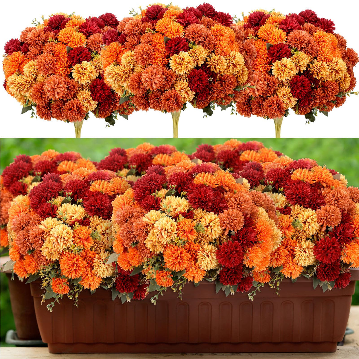 XunYee 12 Pcs Fall Artificial Flowers for Outdoor Faux Mums - XunYee Official Imagery - 1