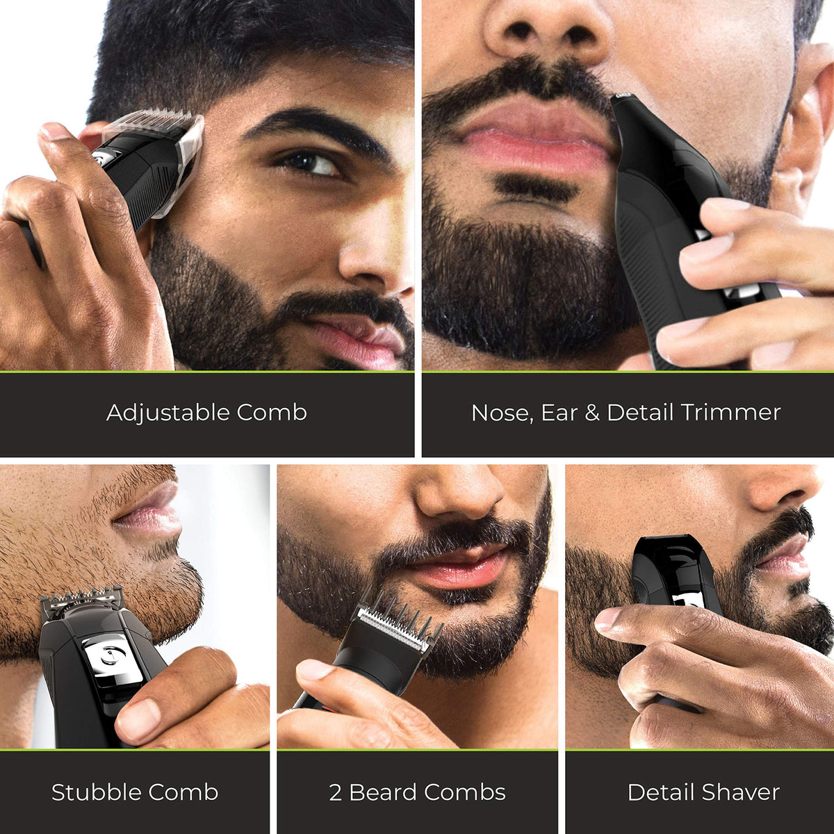 Remington All in One Grooming Kit Lithium Powered 8 Piece – back view and specifications