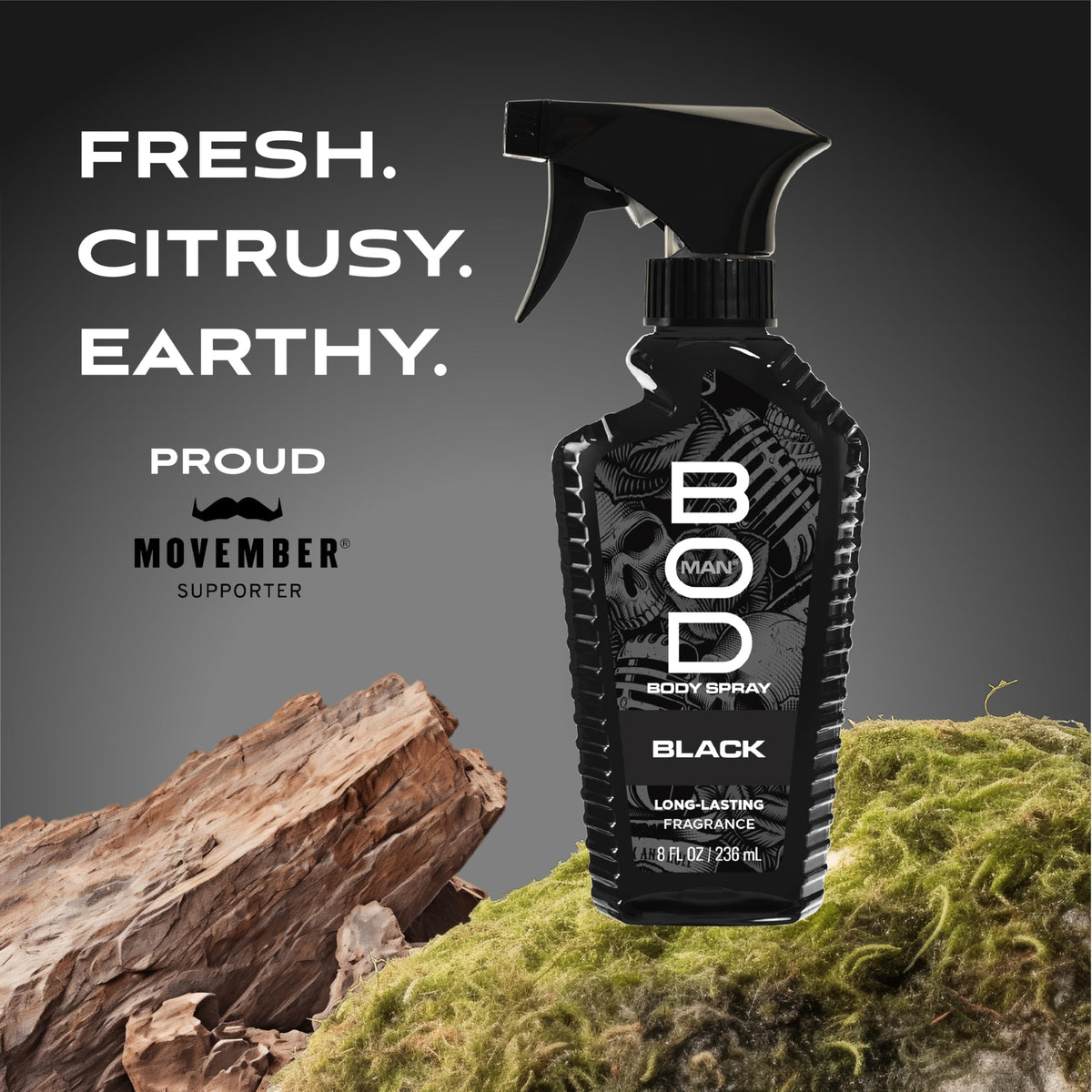 BOD man Fragrance Body Spray Black 8 fl oz – packaging and label