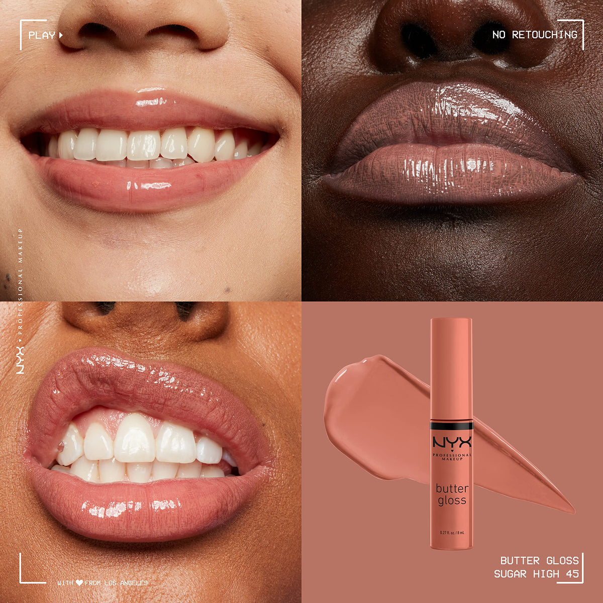NYX PROFESSIONAL MAKEUP Butter Gloss Brown Sugar Non Sticky – back view and specifications