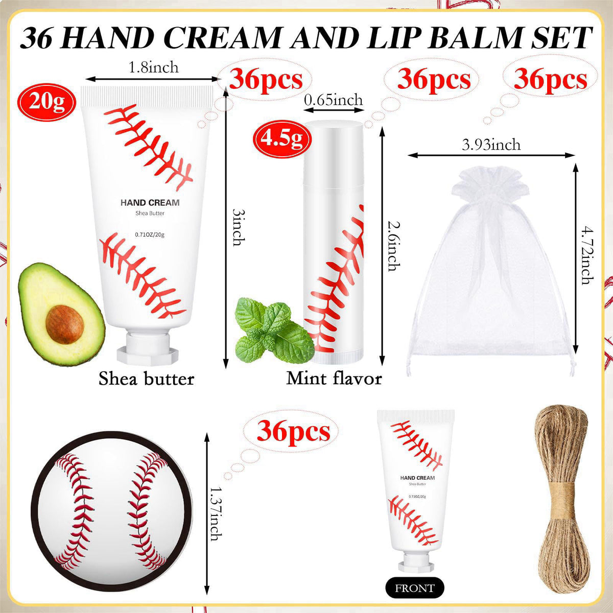 Baseball-Themed Lip Balm Set: 144 Pcs Hand Creams and More for Your Team Spirit by Heigble — view 3