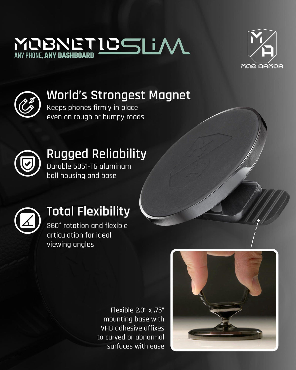 Mob Armor Slim Mount MS MagSafe Car Phone Holder Black — view 5