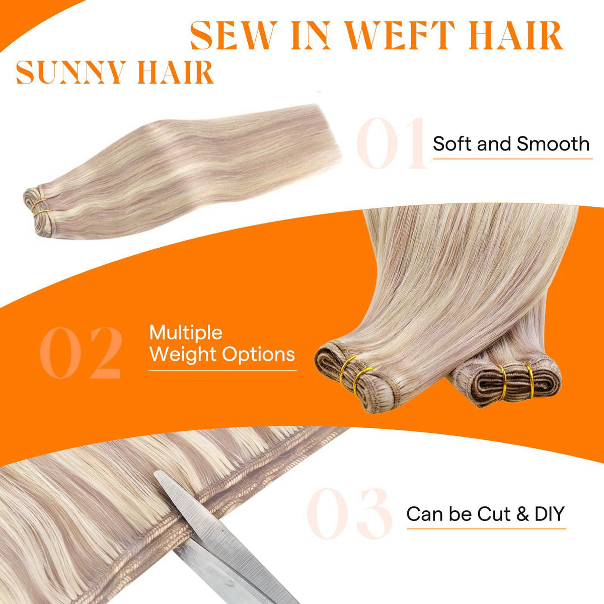 Sunny Hair Weft Hair Extensions Human Hair Blonde Highlight — view 5
