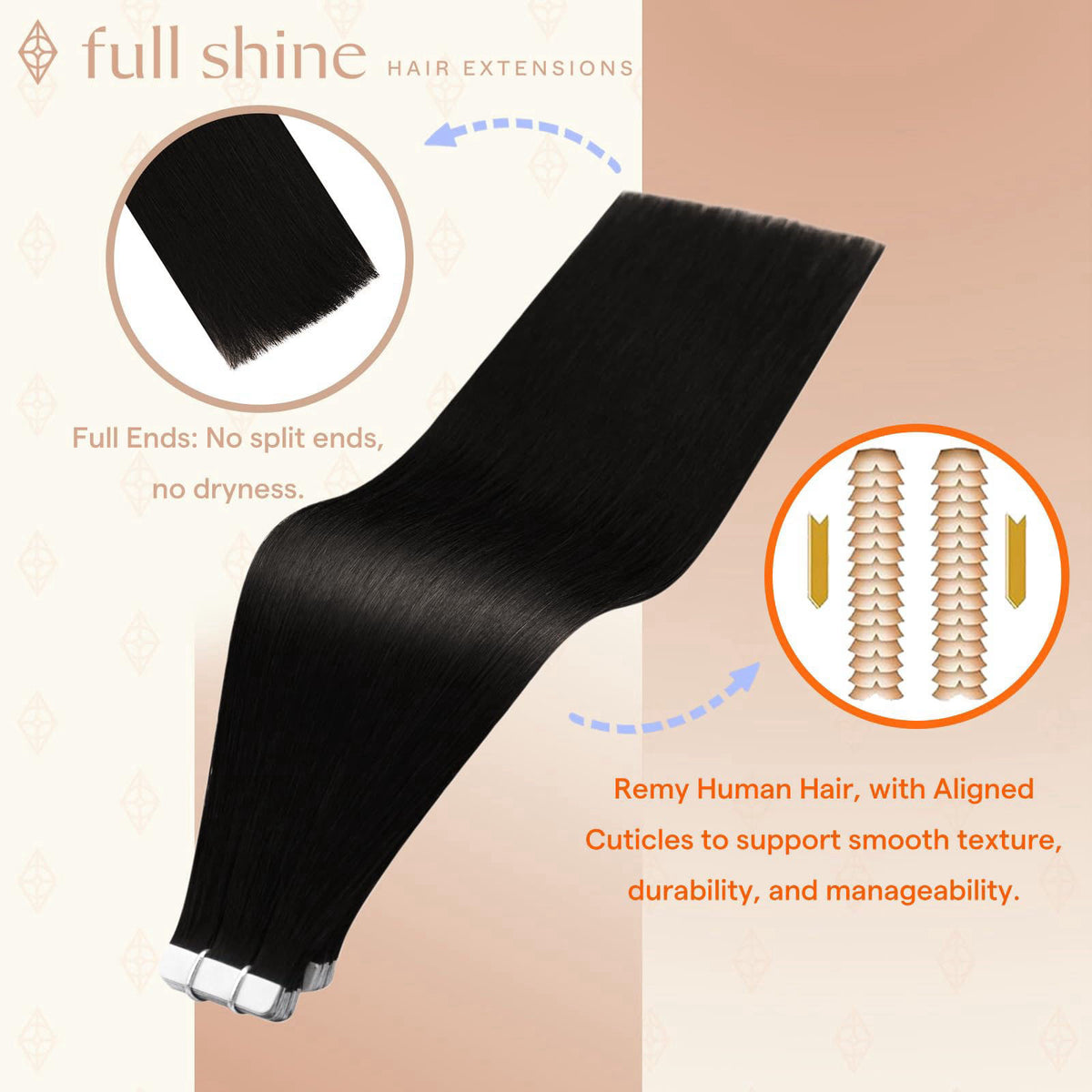 Full Shine Human Hair Tape in Extensions Natural Black 20 by Fshine — view 3