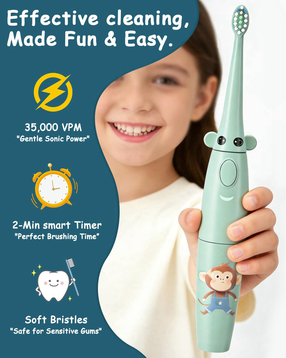 Kids Water Flosser Electric Toothbrush Combo for Ages 6 12 by HUACO CARE — view 5