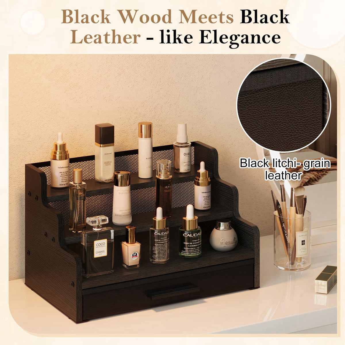 Yuzehuaza Cologne Organizer for Men 3 Tier Black Wooden — view 4