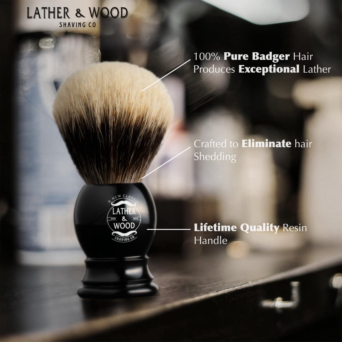 Pure Badger Shaving Brush Premium Handmade Simply the Best by Lather & Wood Shaving Co — view 4