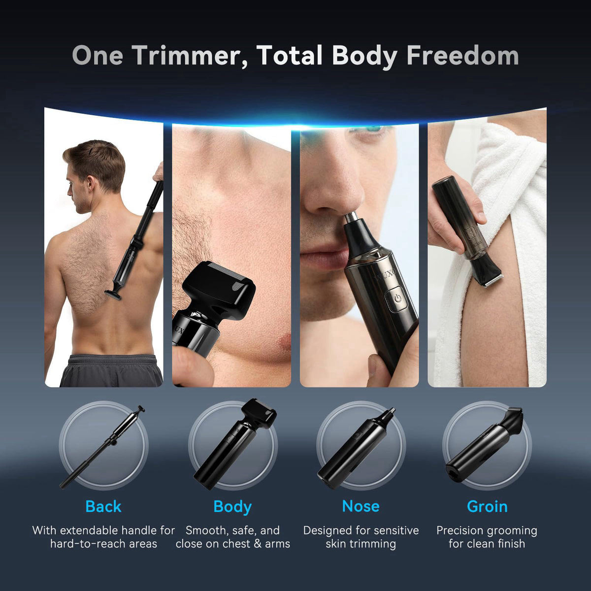 Back Shaver for Men 4 in 1 LED Display Electric Groin Hair by WUXO — view 3