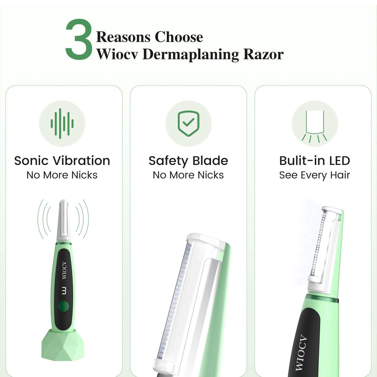 Sonic Dermaplane Razor for Women Face Electric Facial Hair by Wiocv — view 7