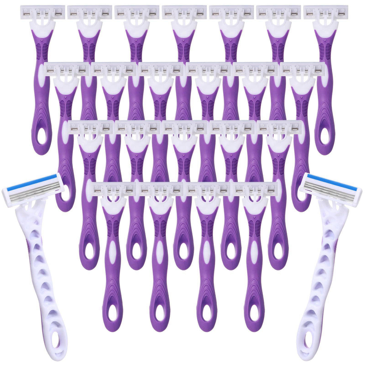 96 Count Women s Disposable Razors Bulk Purple 3 Blade by Leriton — view 2