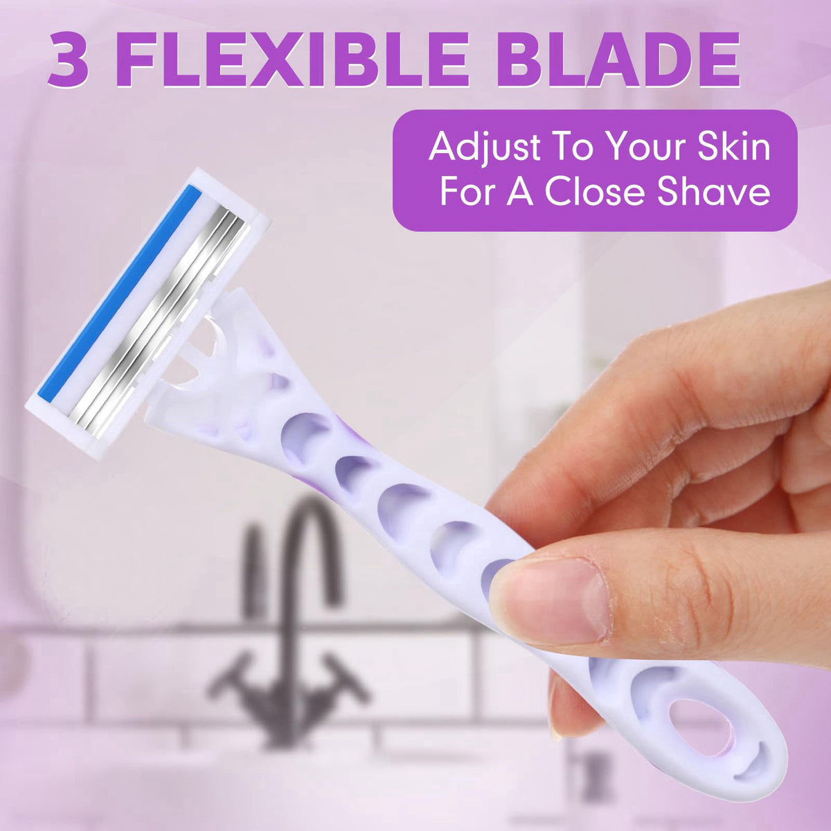 96 Count Women s Disposable Razors Bulk Purple 3 Blade by Leriton — view 3