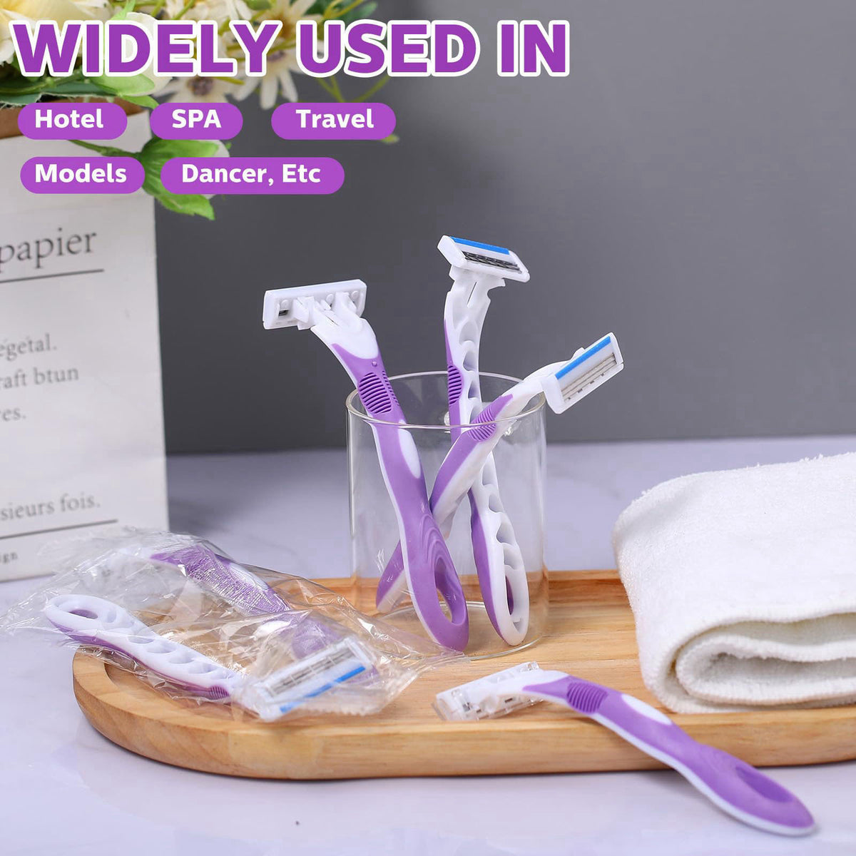 96 Count Women s Disposable Razors Bulk Purple 3 Blade by Leriton — view 7