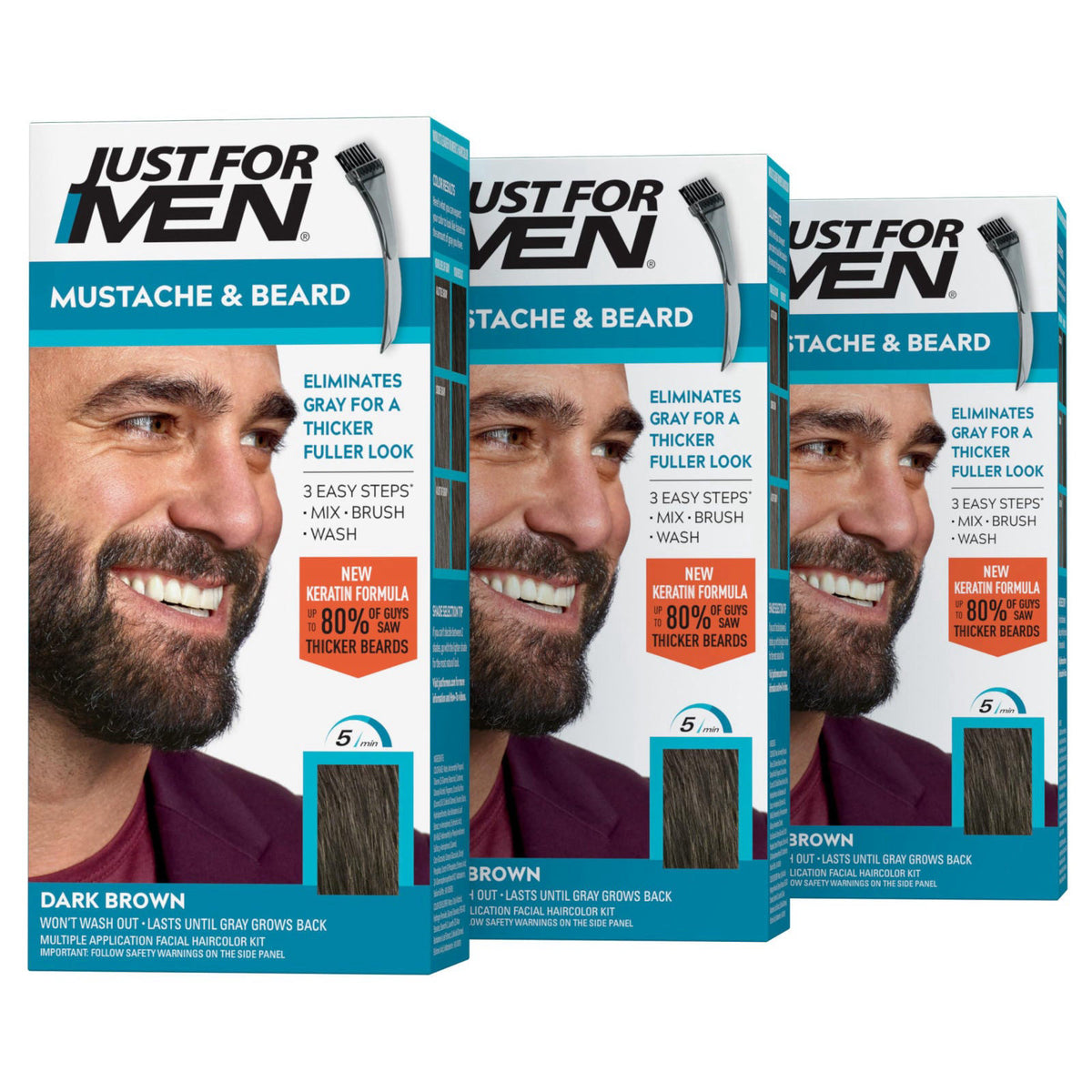 JUST FOR MEN Mustache Beard Dye Keratin Dark Brown M 45 — view 2