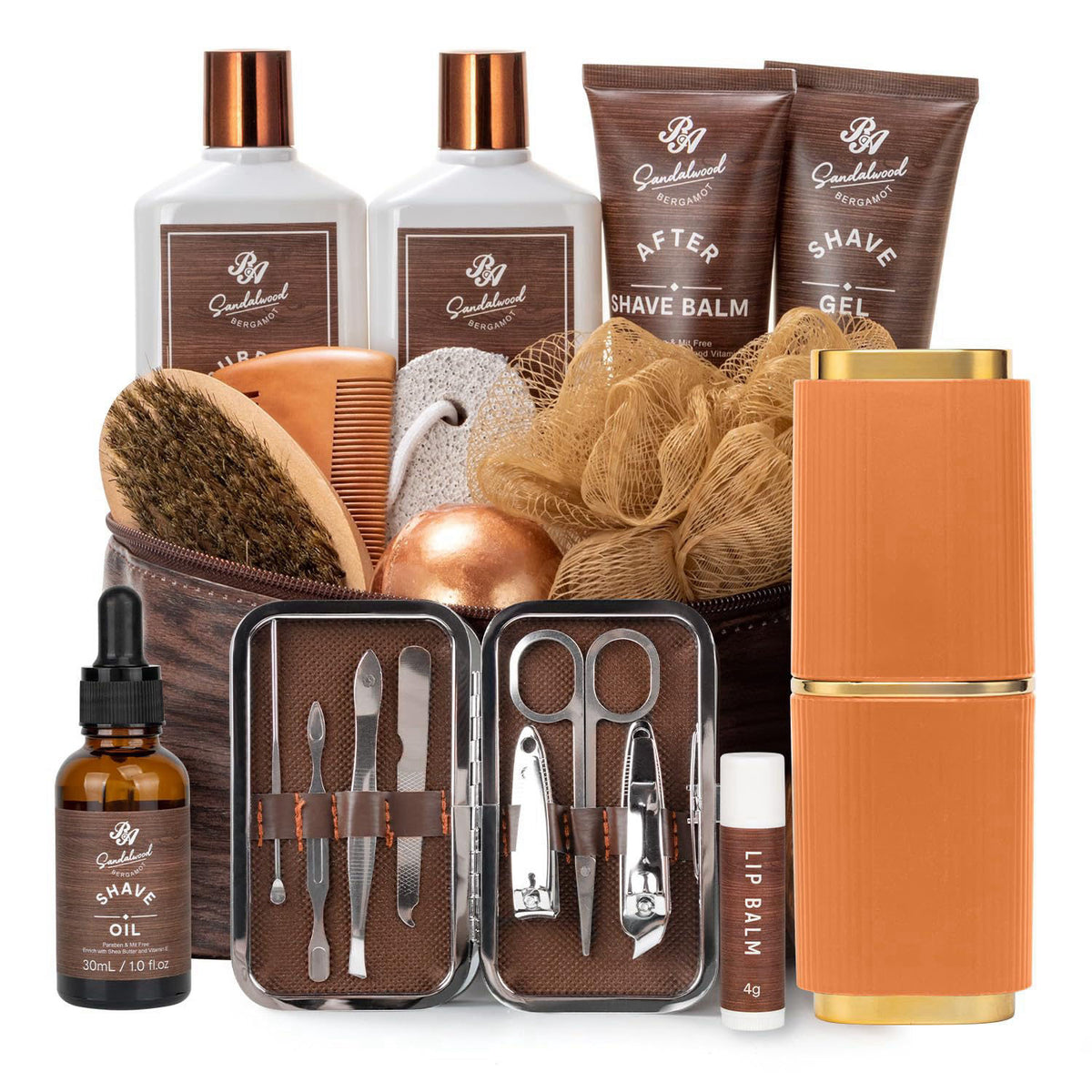 21 Pcs Sandalwood Bath Body Care Gift Basket Set for Men by RA ROSA ACCA — view 2
