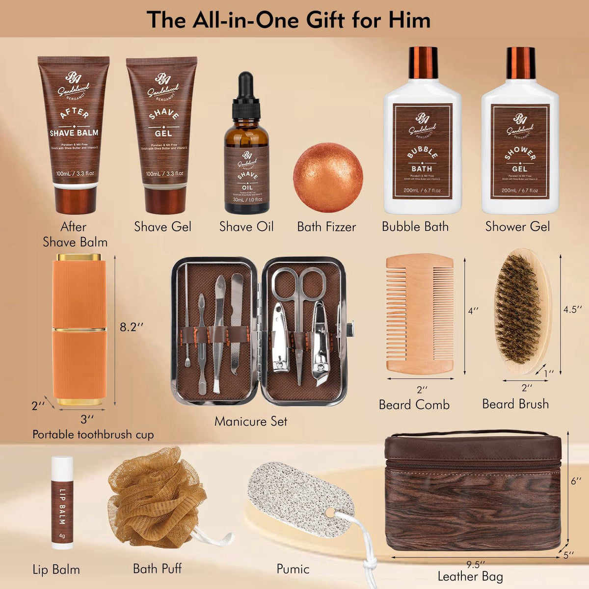 21 Pcs Sandalwood Bath Body Care Gift Basket Set for Men by RA ROSA ACCA — view 3