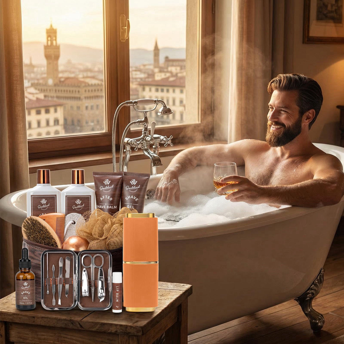 21 Pcs Sandalwood Bath Body Care Gift Basket Set for Men by RA ROSA ACCA — view 4