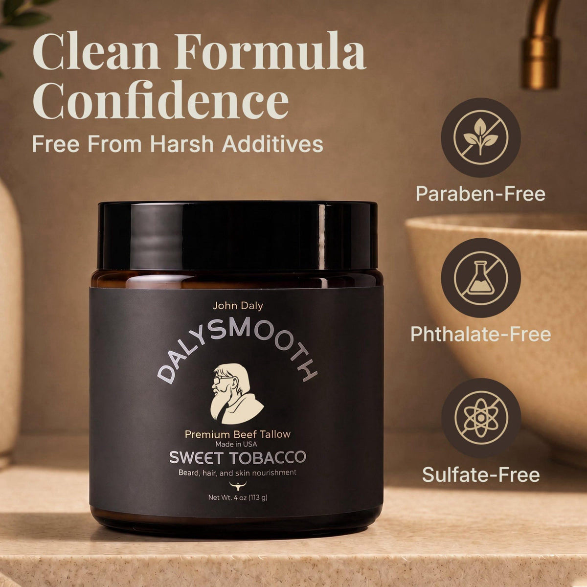 John Daly Sweet Tobacco Beef Tallow Balm Face Beard 4oz by DALYSMOOTH — view 4