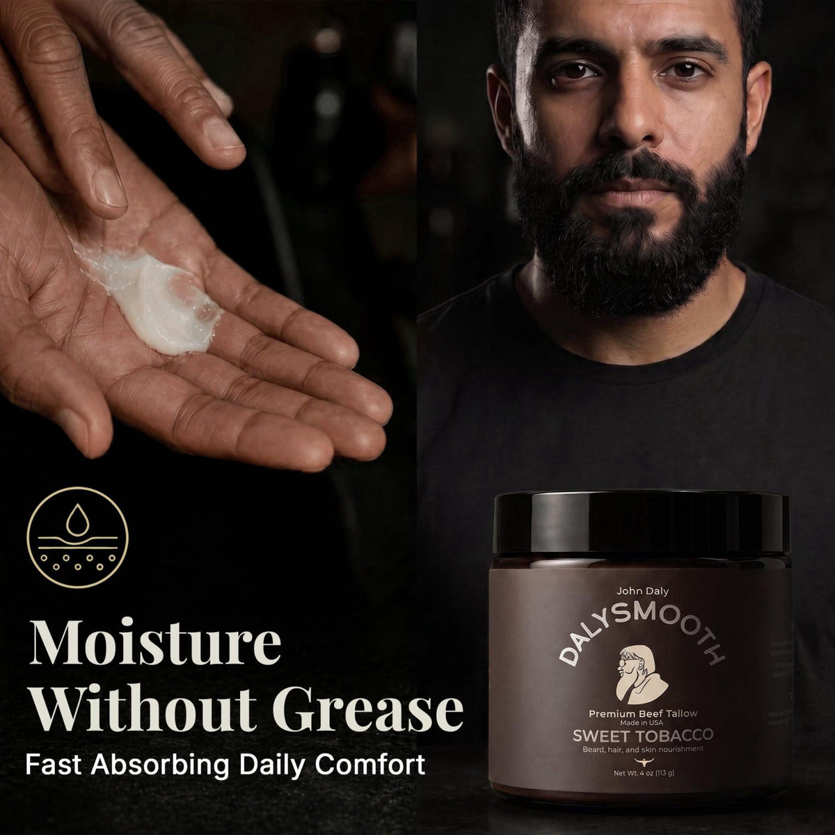 John Daly Sweet Tobacco Beef Tallow Balm Face Beard 4oz by DALYSMOOTH — view 5