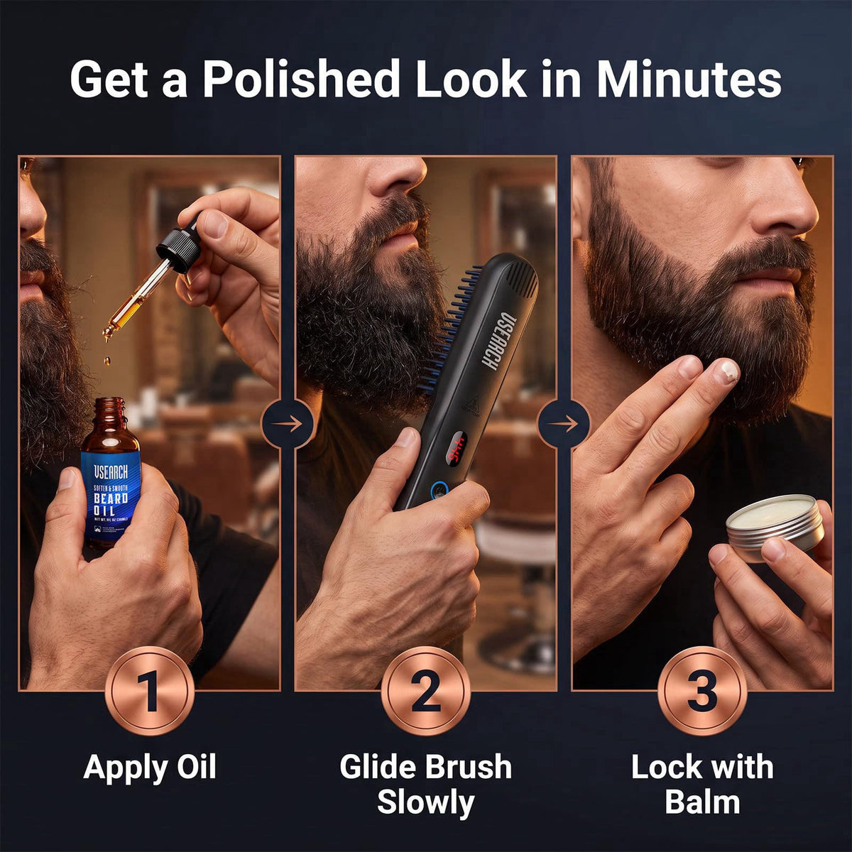 Heated Beard Straightener for Men by Vsearch — view 7