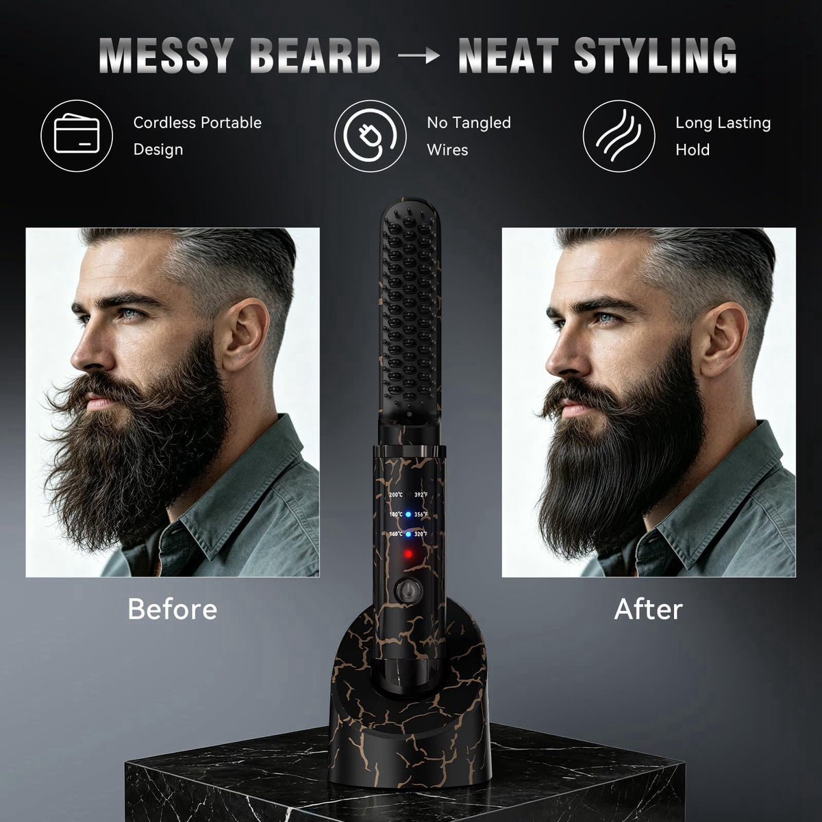 Beard Straightener for Men Cordless Heated Brush and Hair by SICOLTT — view 3