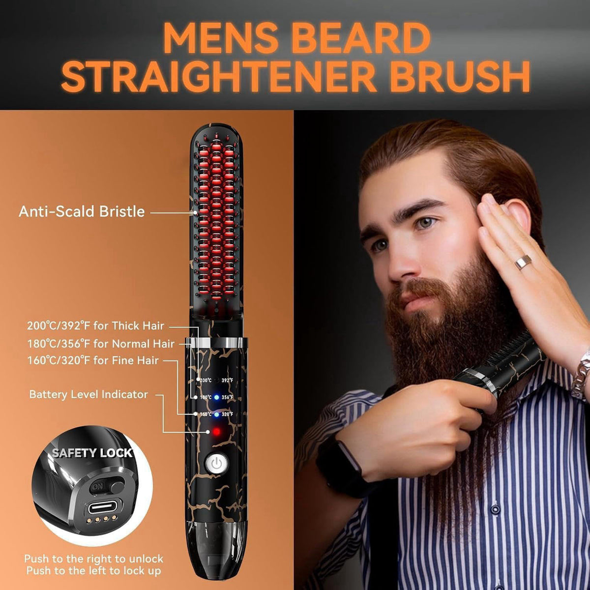 Beard Straightener for Men Cordless Hair Straightener Heated by AKJ — view 4
