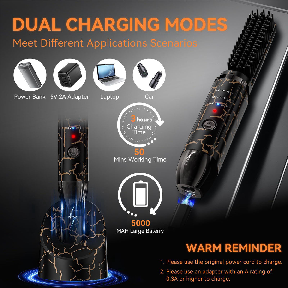 Beard Straightener for Men Cordless Hair Straightener Heated by AKJ — view 5